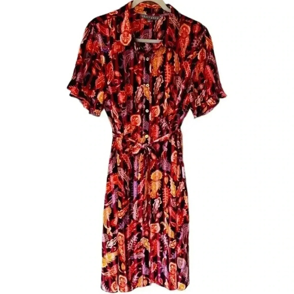 Sharagano Multicolor Paisley Print Tie Waist Dress Size 4 - Picture 1 of 7